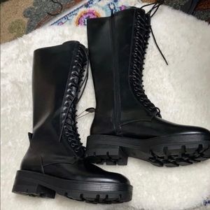 Zara high shaft low heel lace boots